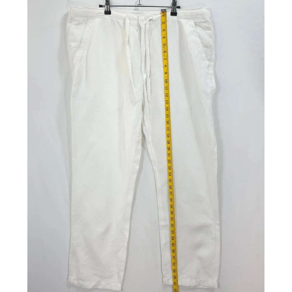 Cubavera Linen Blend Drawstring Pants White Men XL 32 Coastal Resort Nautical